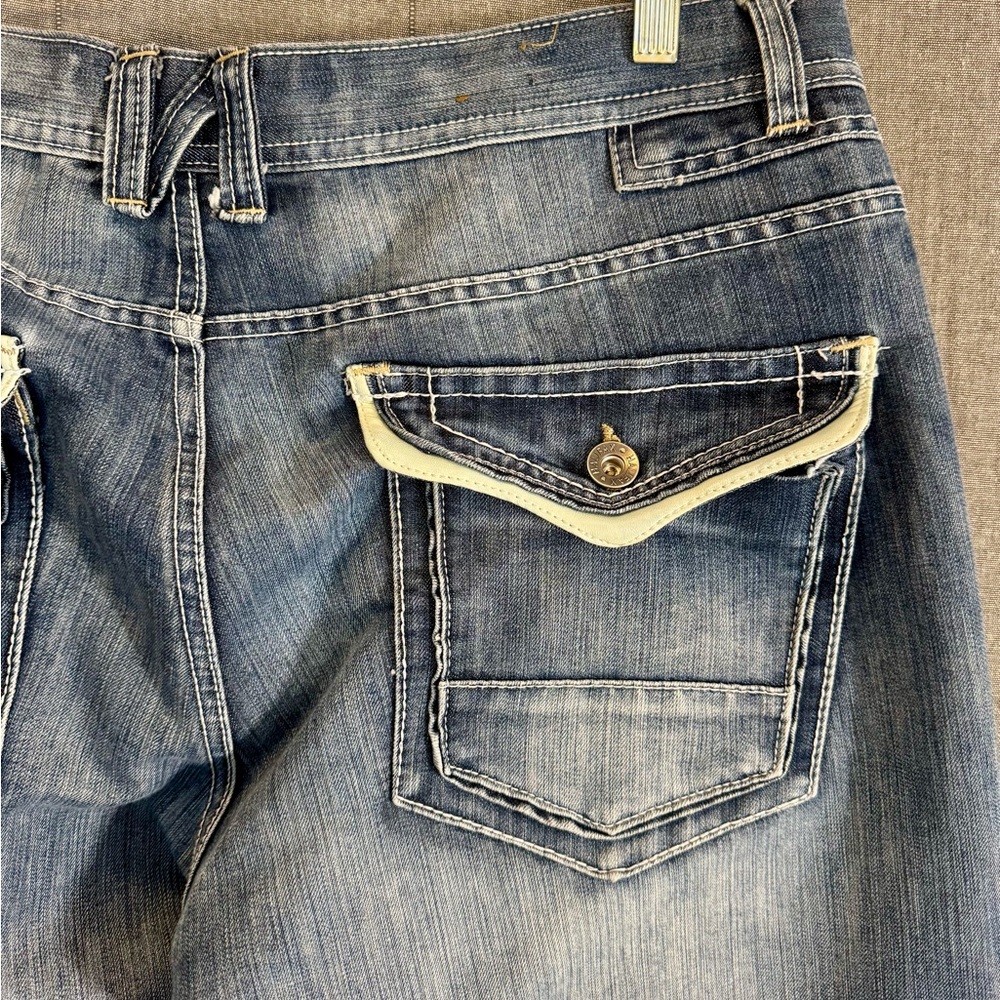 Vintage Halifax Jeans Mens 40x32 Light Distressed Baggy Y2k Wide Leg Denim Flap